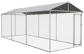 PawHut Canil de Exterior para Cães Parque para Cães com 1 Porta Estrutura de Aço Toldo Impermeável e Anti-UV 600x230x230 cm Prata | Aosom Portugal