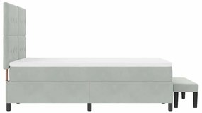 Cama Box Spring com Colchão &amp; Banco Cinza Claro 140x190 cm Veludo
