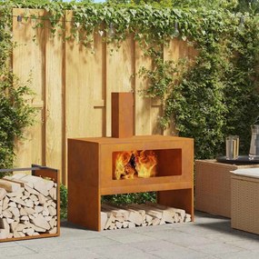 vidaXL Fire Pit Castanho 80 x 50 x 96 cm Aço resistente às intempéries