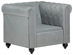 vidaXL Poltrona chesterfield couro genuíno cinzento