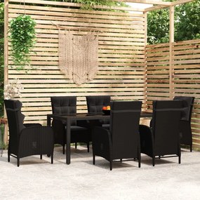 vidaXL 7 pcs conjunto de jantar para jardim vime PE preto