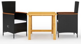 3 pcs conjunto de jantar para jardim preto