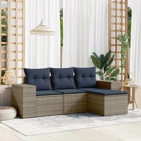 vidaXL 4 pcs conjunto sofás p/ jardim c/ almofadões vime PE cinzento