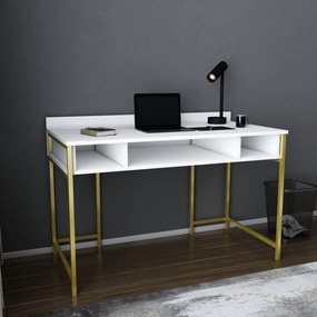 Secretária de Estudo Alma - Dourado e Branco - 120x60x74,8 cm