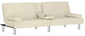 Sofá-cama com suporte para copos couro artificial cor creme