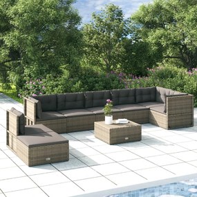 vidaXL 8 pcs conjunto lounge de jardim c/ almofadões vime PE cinzento