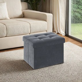 Banco com espaço de arrumação em veludo 31 x 41 x 31 cm cinza escuro