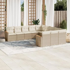 11 pcs conjunto sofás de jardim c/ almofadões vime PE bege