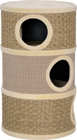 Barril para gatos arranharem - Árvore para gatos em sisal natural e algas marinhas, revestida a pelúcia - 45 x 45 x 79 cm - Cáqui e café