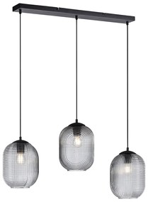 Candeeiro suspenso Art Deco preto com vidro fumê 3 luzes - Chris Art Deco