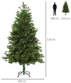 Árvore Artificial de Natal com Base Dobrável 934 Galhos PE e PVC Árvore de Natal Decorativa para Exterior Interior Ø105x210cm Verde