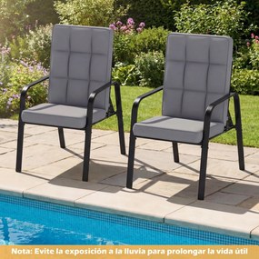 Conjunto de 2 Cadeiras de Jardim Reclináveis, Encosto Ajustável em 5 Posições, Preto + Cinzento
