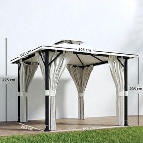 Tenda de jardim para exterior 3x3 m, pavilhão de jardim, telhado duplo, cortinas, ganchos de teto, estrutura metálica, cor creme
