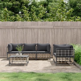 vidaXL 6 pcs conjunto lounge de jardim c/ almofadões vime PE antracite