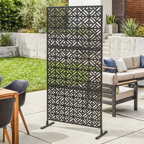 Biombo de Jardim de 3 Painéis, 92 x 40 x 192 cm, Resistente à Ferrugem, Preto