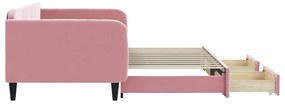 Sofá-cama com gavetão e gavetas 100x200 cm veludo rosa
