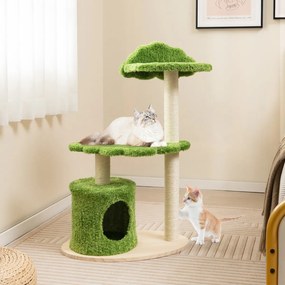 Arranhador para gatos de interior Altura 97 cm com postes de arranhar em sisal enrolados em sisal Poleiro superior almofadado e plataforma de salto ve