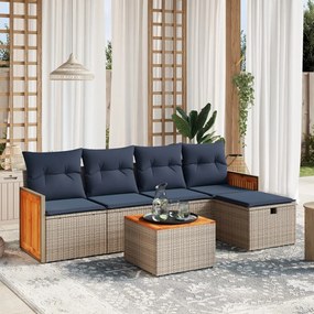 vidaXL 6 pcs conjunto sofás p/ jardim c/ almofadões vime PE cinzento