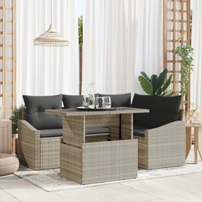 Conjunto de Sofá de Jardim 5 Peças com Almofadas Cinza Claro em Rattan