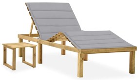 Espreguiçadeira de jardim com mesa e almofadão pinho impregnado