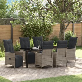 vidaXL Conjunto de Jantar de Jardim 7 Peças com Almofadas Cinza Poliratan