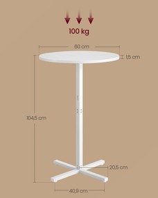 Mesa de bar redonda (SEM BANCOS) 60 x 60 x 104,5 cm branco neve