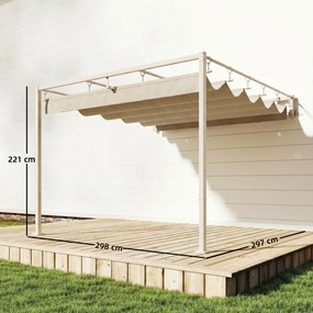 Pérgola de Parede para Jardim 3x3 m com Teto Retrátil Proteção UPF30+ e Drenagem Pérgola para Exterior Bege