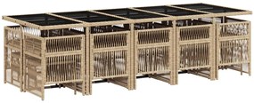 15 pcs conjunto de jantar p/ jardim com almofadões vime PE bege