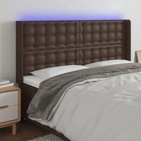 vidaXL Cabeceira cama c/ LED couro artif. 147x16x118/128 cm castanho