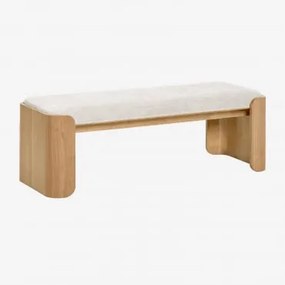 Banco Em Madeira De Borracha E Chapa Lofren Madeira Natural & ↔︎ 140 Cm & Bouclé Bege Creme - Sklum