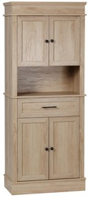 HOMCOM Armário de Cozinha com 4 Portas 1 Gaveta e Prateleira Aberta para Sala de Estar Sala de Jantar 74x39,5x183cm Carvalho | Aosom Portugal