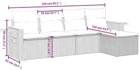 5 pcs conjunto de sofás p/ jardim c/ almofadões vime PE preto