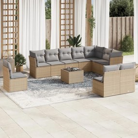 11 pcs conjunto sofás de jardim c/ almofadões vime PE bege