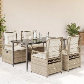 vidaXL 5 pcs conjunto de jantar p/ jardim com almofadões vime PE bege