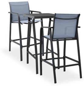 vidaXL 3 pcs conjunto de bar para jardim preto e cinzento