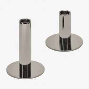 Conjunto De 2 Castiçais Em Aço Tyva Cinza Cromado - Sklum
