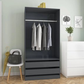 vidaXL Roupeiro 100x50x200 cm contraplacado cinzento brilhante
