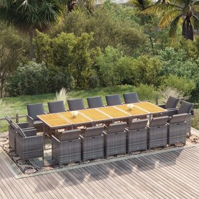 vidaXL 17 pcs conjunto jantar p/ jardim c/ almofadões vime PE cinzento