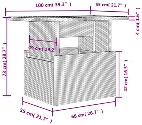 8 pcs conjunto sofás de jardim c/ almofadões vime PE castanho