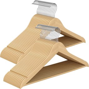 Cabides de madeira naturais, conjunto de 30 cabides finos com entalhes | SONGMICS | 42,9 x 8 x 21 cm | natural | CRW030K01.