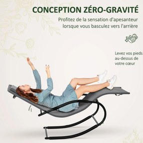 Cadeira de baloiço ergonómica com apoio para a cabeça, braços em metal galvanizado e tecido Textilene cinzento