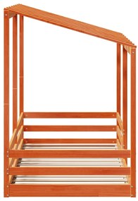 Cama infantil com telhado 80x200 cm pinho maciço castanho-mel