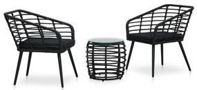 3 pcs conjunto bistrô vime PE preto