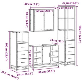 4 pcs Conjunto móveis casa de banho madeira proc. cinza sonoma