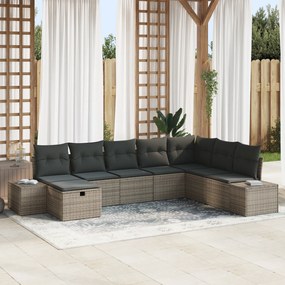 Conjunto de Sofás de Jardim de 8 Peças com Almofadas Cinza Polirattan
