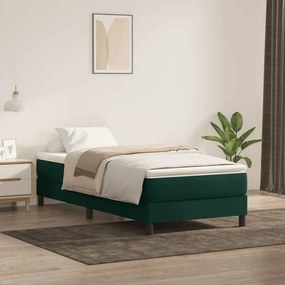 vidaXL Cama com molas/colchão 100x220 cm veludo verde-escuro