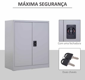 Armário de Escritório Metálico com 2 Portas Fechadura Prateleira Ajustável Armário Metálico 80x40x92,5 cm Cinza