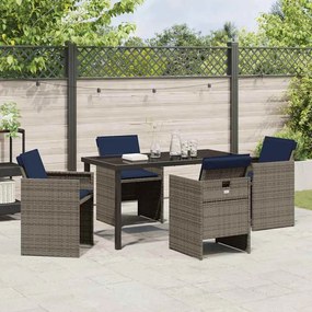 Conjunto de Jantar de Jardim com 5 Peças e Almofadas Cinzas em Rattan