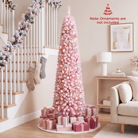 Árvore de Natal Artificial Tipo Lápis, 45 x 45 x 180 cm, Luzes LED Integradas, Rosa