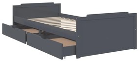 Estrutura cama + gavetas 90x200 cm pinho maciço cinza-escuro